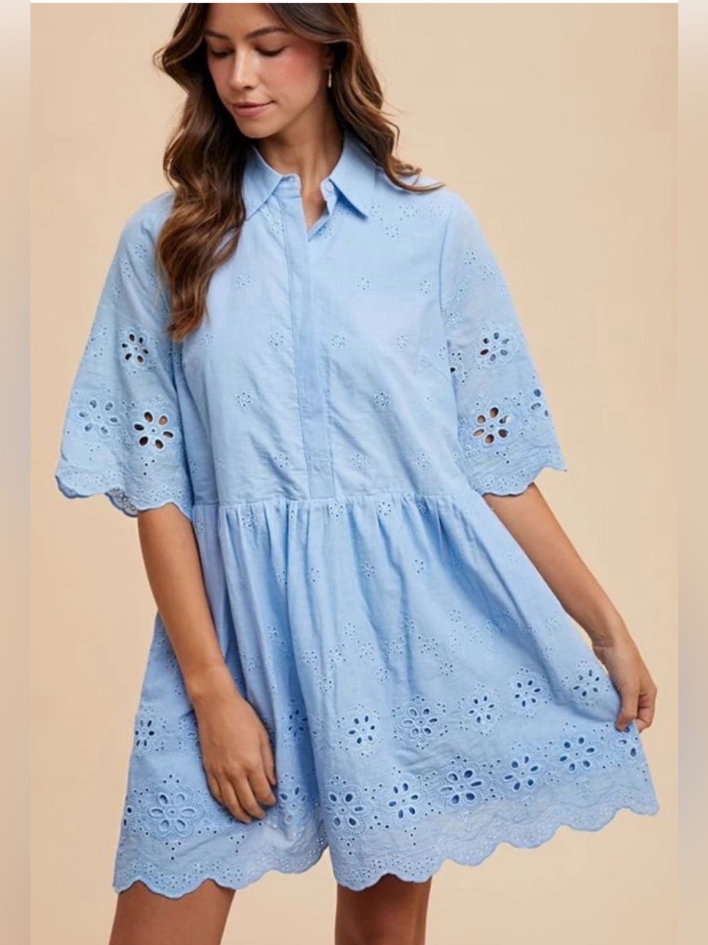 Anniewear Boutique Sky Blue Lined Baby Doll Eyelet Dress Size Xl Nwt